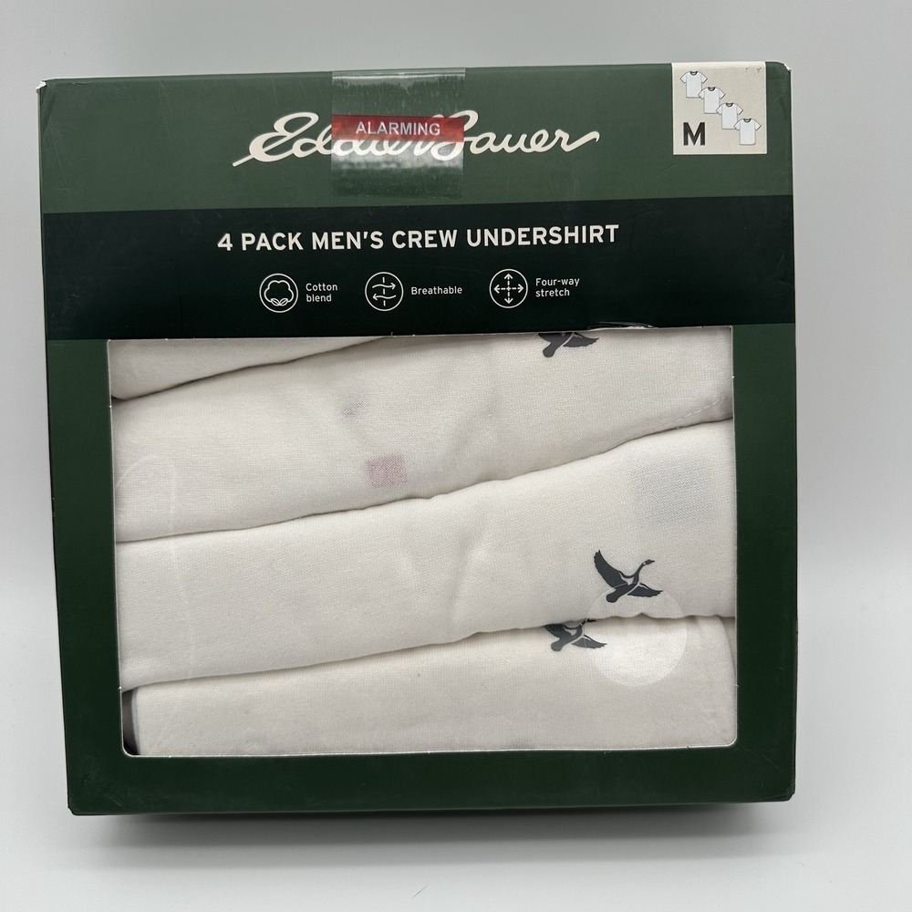 Eddie Bauer 4 Pack Mens Crew Undershirt White Cotton Blend Medium M XEB3054-4